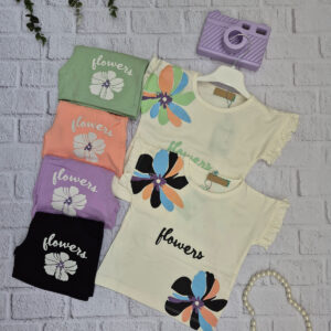 تاپ و شلوارک دخترانه | تیشرت و شلوارک گل | تیشرت و شلوارک دخترانه - Image 2
