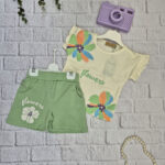 تاپ و شلوارک دخترانه گلدار| ست تابستانی لباس بچگانه